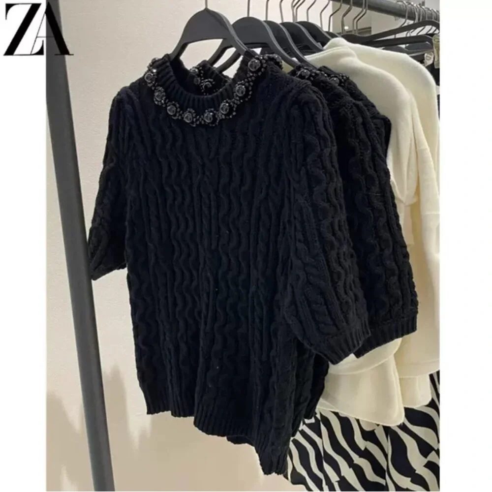 ZARA BEADED CABLE KNIT SWEATER Sz S NWT - Picture 11 of 11